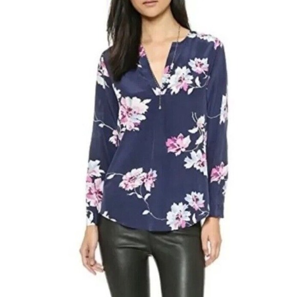 Joie Michi Floral 100% Silk Blue Multicolor Blouse Top XS Top fall classic - Picture 2 of 6